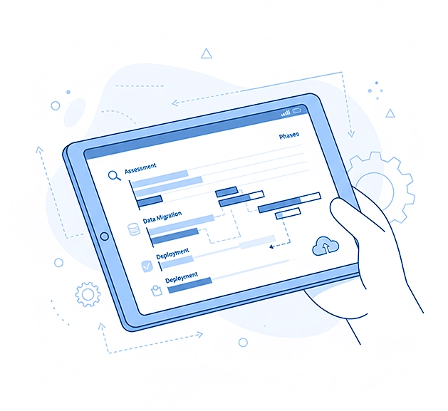 A detailed project plan displayed on a tablet, symbolizing a structured migration process.